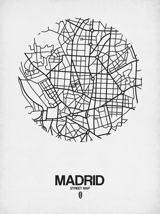 Framed Madrid Street Map White Print