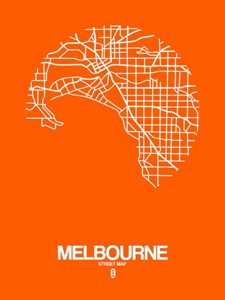 Framed Melbourne Street Map Orange Print