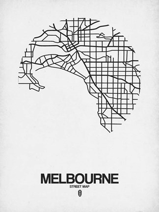 Framed Melbourne Street Map White Print