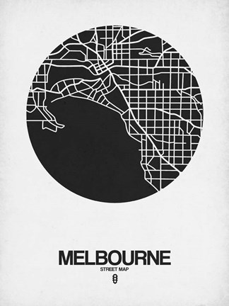 Framed Melbourne Street Map Black on White Print