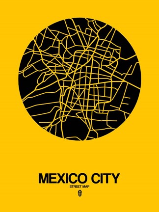 Framed Mexico City Street Map Yellow Print