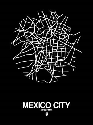 Framed Mexico City Street Map Black Print