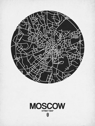 Framed Moscow Street Map Black on White Print