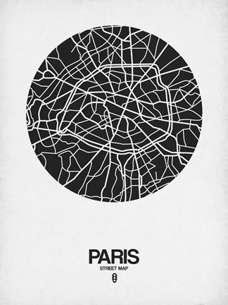 Framed Paris Street Map Black on White Print