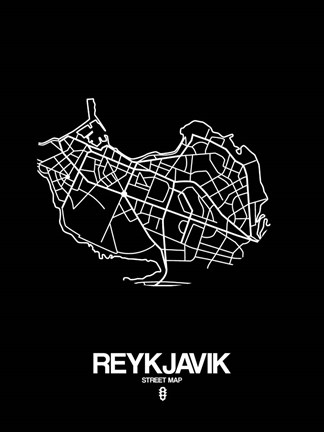 Framed Reykjavik Street Map Black Print
