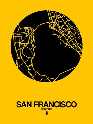 Framed San Francisco Street Map Yellow Print