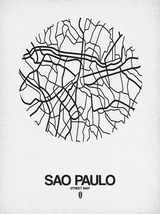 Framed Sao Paulo Street Map White Print