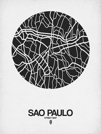 Framed Sao Paulo Street Map Black on White Print