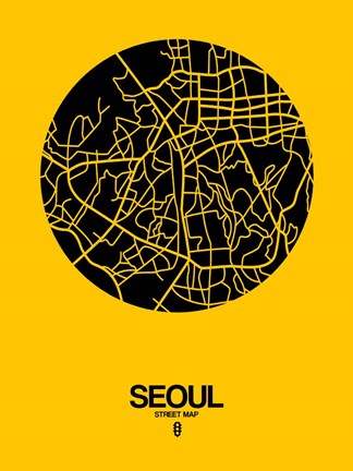 Framed Seoul Street Map Yellow Print