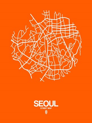 Framed Seoul Street Map Orange Print