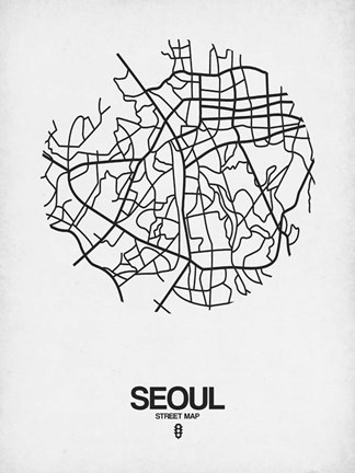 Framed Seoul Street Map White Print