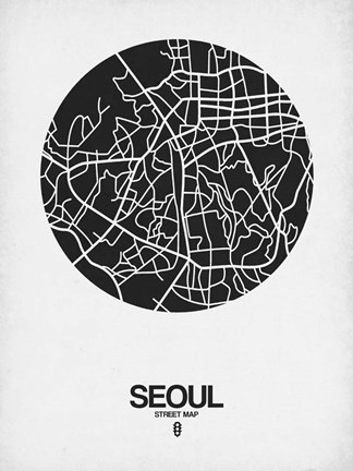 Framed Seoul Street Map Black on White Print