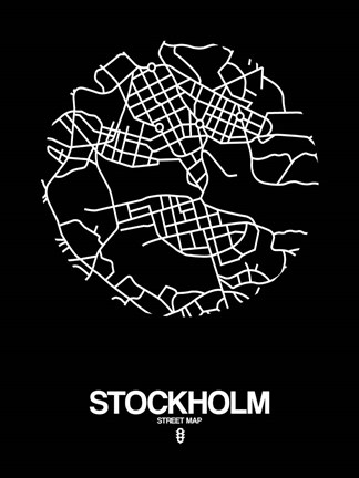 Framed Stockholm Street Map Black Print