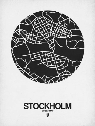 Framed Stockholm Street Map Black on White Print