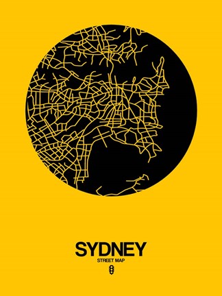 Framed Sydney Street Map Yellow Print