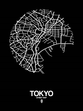 Framed Tokyo Street Map Black Print