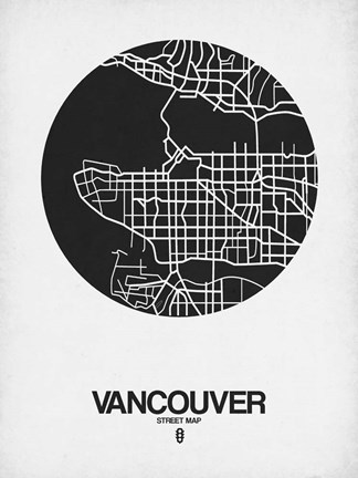 Framed Vancouver Street Map Black on White Print