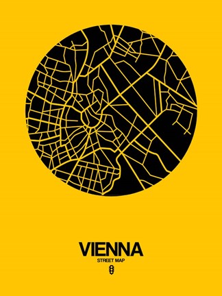 Framed Vienna Street Map Yellow Print