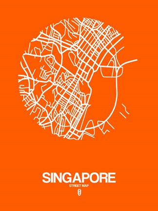 Framed Singapore Street Map Orange Print