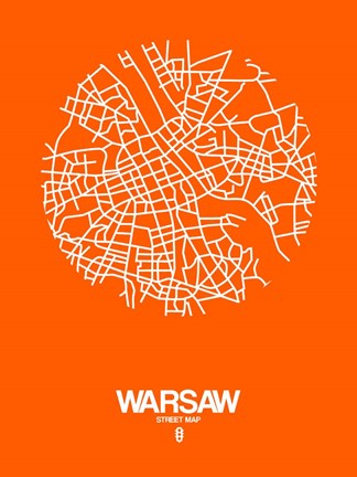 Framed Warsaw Street Map Orange Print