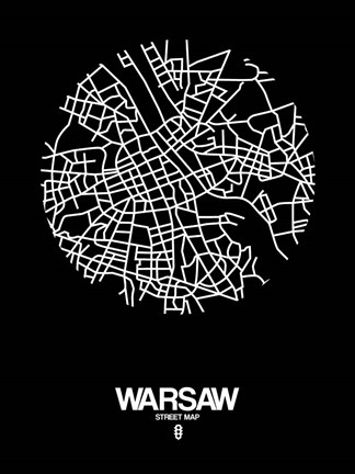 Framed Warsaw Street Map Black Print