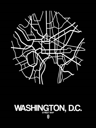 Framed Washington DC  Street Map Black Print