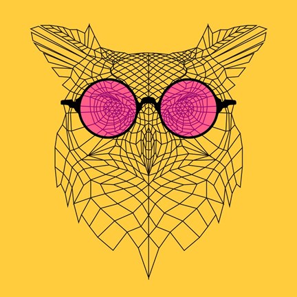 Framed Owl in Pink Glasses Print