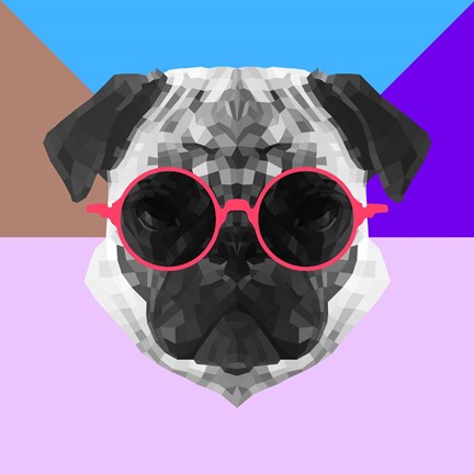 Framed Party Pug in Pink Glasses Print