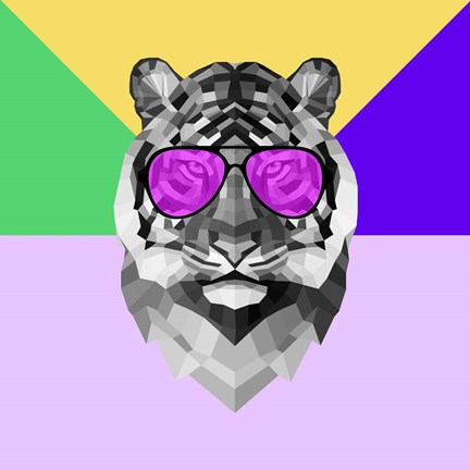 Framed Party Tiger in Glasses Print