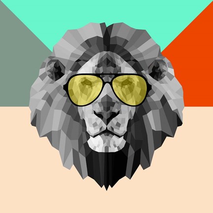 Framed Party Lion in Glasses Print