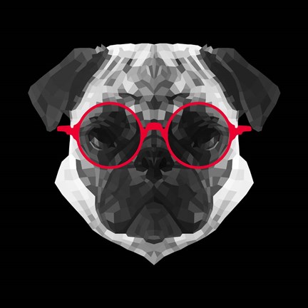 Framed Pug in Red Glasses Print