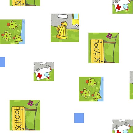 Framed Ambulance and School Print