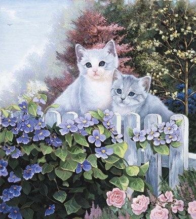 Framed Kittens In The Master&#39;s Garden Print