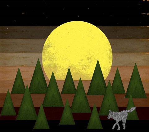 Framed Nighttime In The Forest With Wolf Print