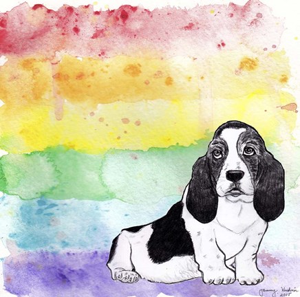 Framed Rainbow Basset Hound Print