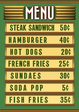 Framed Green Burger Joint Menu Print