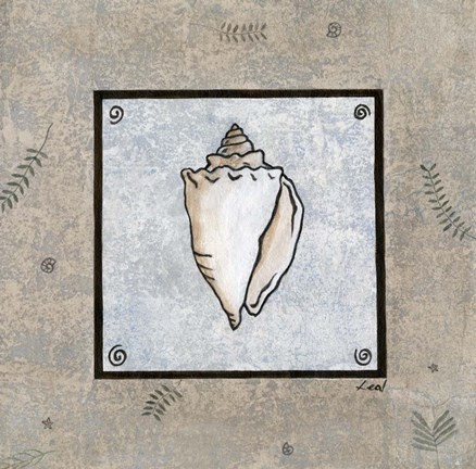 Framed Sea Shell on Blue II Print