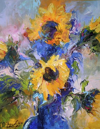 Framed Sunflowers In Blue Vase Print