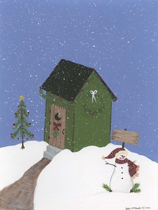 Framed Dark Green Outhouse Print