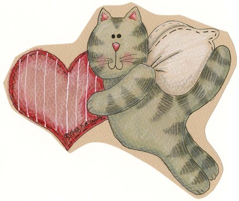 Framed Angel Cat Holding Heart Print