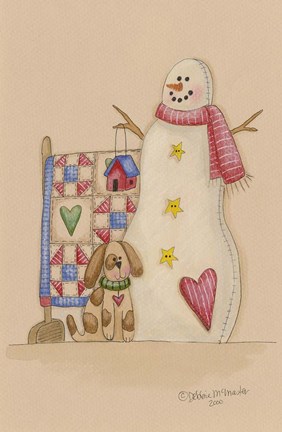 Framed Snowman With Dog Print