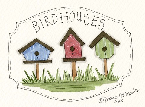 Framed Three Birdhouses Print