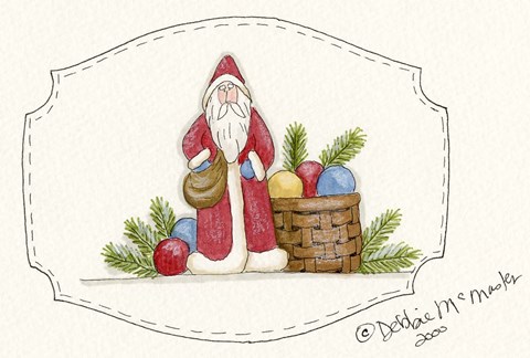 Framed Santa With Basket Print