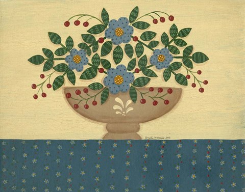 Framed Lt. Blue Flowers With Dark Blue Talecloth Print