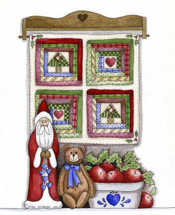 Framed Santa With Bear &amp; Quilt Print