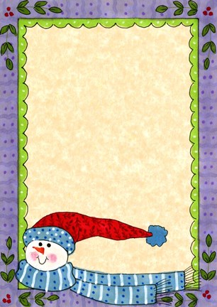 Framed Bright Snowman W/Purple Border Print
