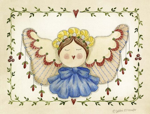 Framed Blue Bow Angel Print