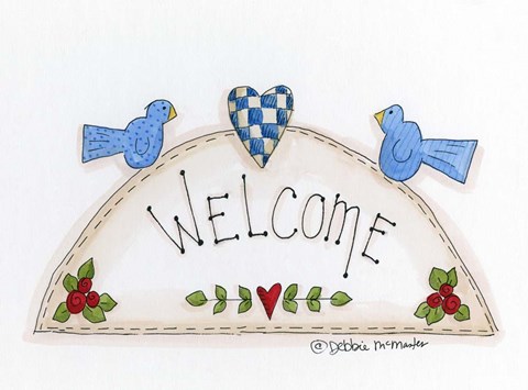 Framed Welcome With 2 Birds Print