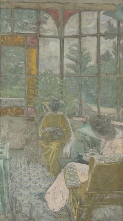 Framed Two Women Embroidering Under a Veranda, 1912 Print