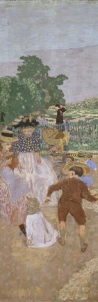 Framed Children Playing and Nurses in Paris Park, 1894 Print